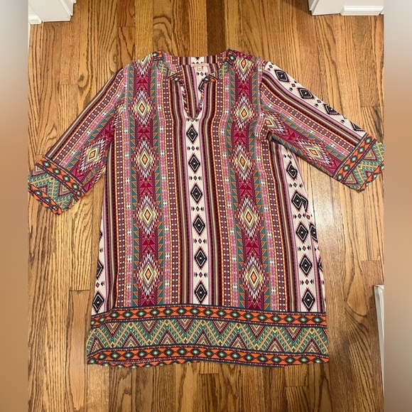 Women’s Aztec Pullover Dress V neck Long Sleeves Size L - Picture 6 of 8